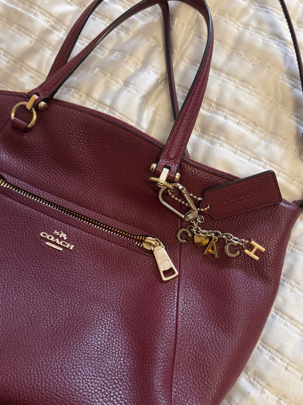 Coach Pebbled Leather Tote in Wine